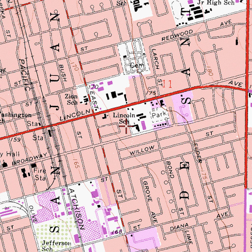 Topographic Map of First Southern Baptist Church, CA