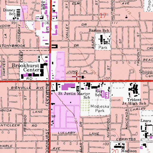 Topographic Map of West Anaheim United Methodist Church, CA