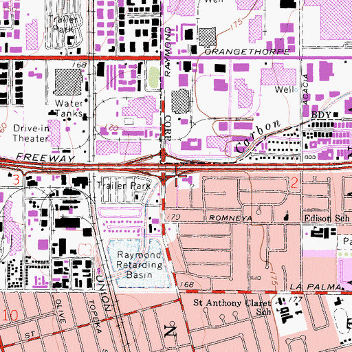 Topographic Map of Anaheim First Church of the Nazarene, CA