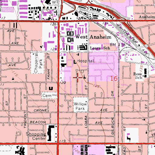 Topographic Map of Anaheim Korean Church of the Nazarene, CA