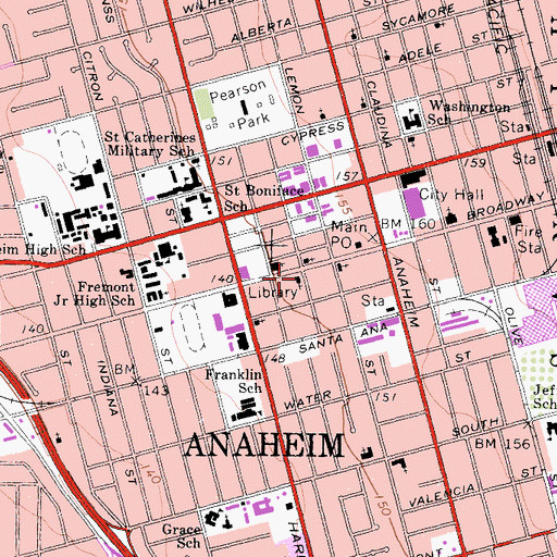Topographic Map of First Presbyterian Church, CA