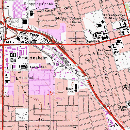 Topographic Map of Four Square Gospel Church (historical), CA