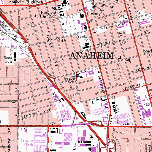 Topographic Map of Grace Lutheran Church, CA