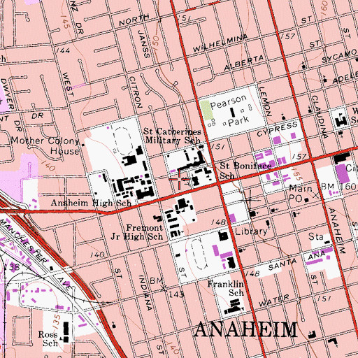 Topographic Map of Saint Boniface Roman Catholic Church, CA