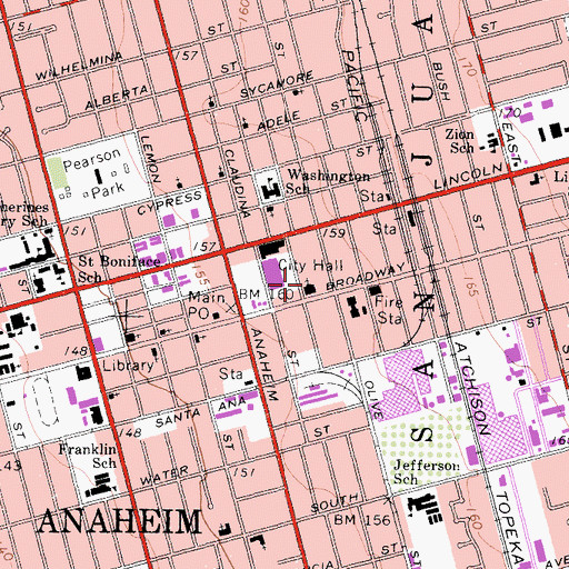 Topographic Map of White Temple Methodist Episcopal Church (historical), CA