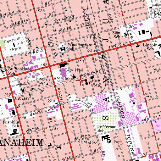 Topographic Map of Broadway School (historical), CA