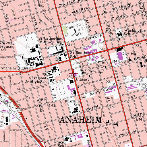 Topographic Map of Marywood Central Catholic High School (historical), CA