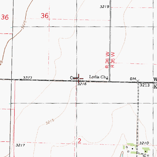 Topographic Map of Lydia Methodist Cemetery, KS