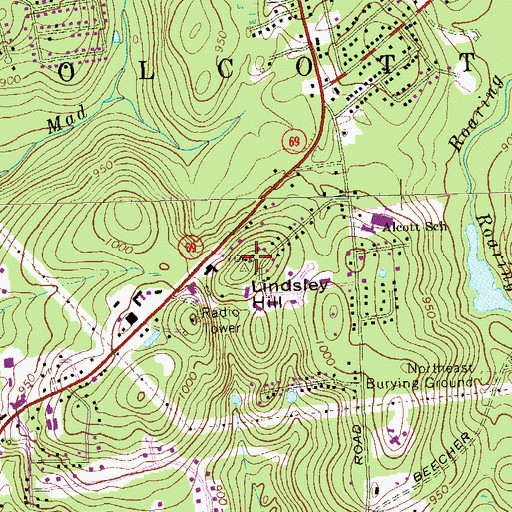 Topographic Map of Lindsley Hill, CT