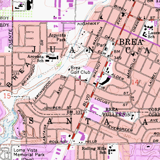 Topographic Map of Saint Angela Merici Catholic Church, CA