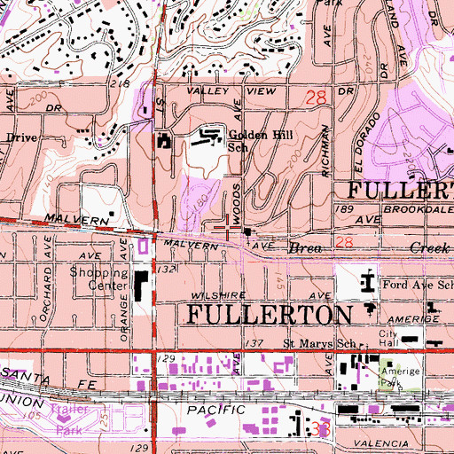 Topographic Map of Orange Korean Church, CA