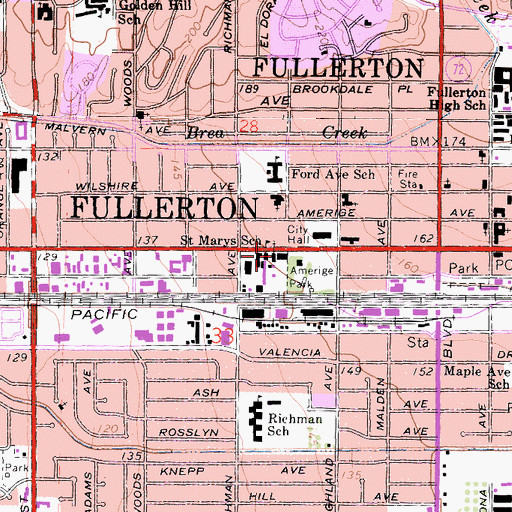 Topographic Map of Saint Mary's Catholic Church, CA