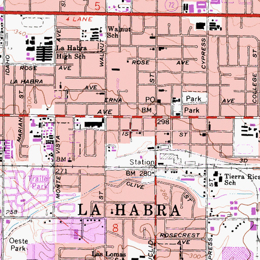 Topographic Map of La Habra Seventh Day Adventist Church, CA