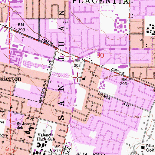 Topographic Map of Blessed Sacrament Episcopal Church, CA