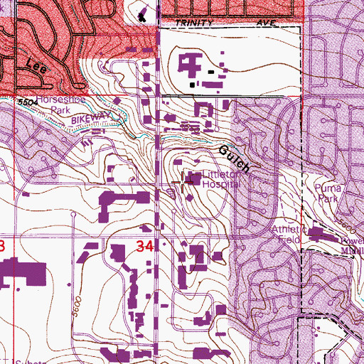 Topographic Map of Littleton Adventist Hospital, CO