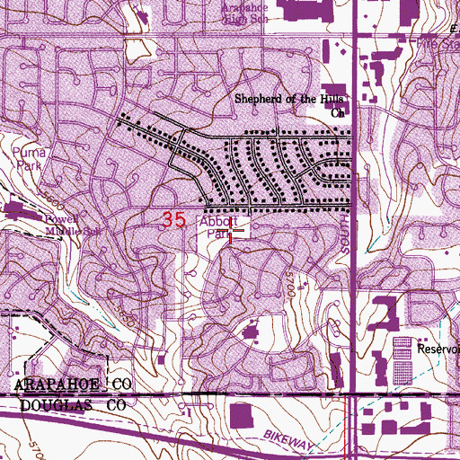 Topographic Map of Abbott Park, CO