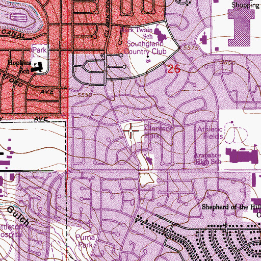 Topographic Map of Clarkson Park, CO