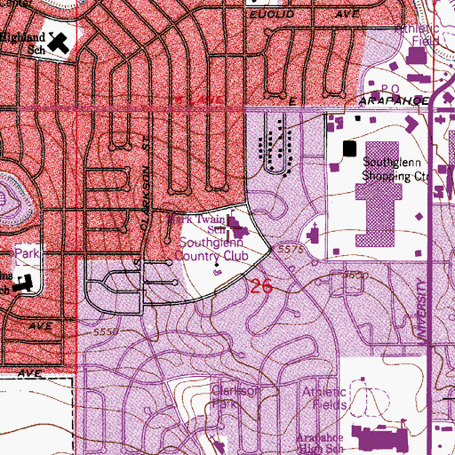 Topographic Map of Twain Elementary School, CO