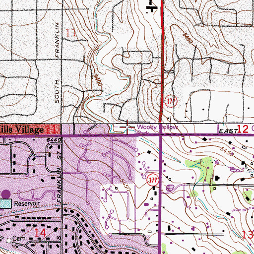 Topographic Map of Woody Hollow Park, CO