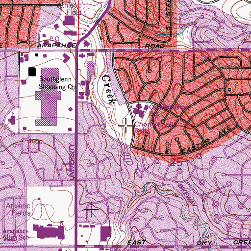Topographic Map of Cherry Knolls Park, CO