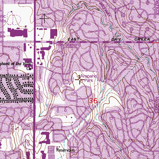 Topographic Map of Arapahoe Park, CO