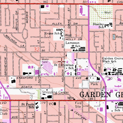 Topographic Map of Church of Christ of Garden Grove, CA