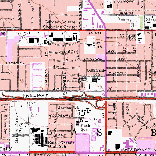 Topographic Map of Cross County Christian Church, CA