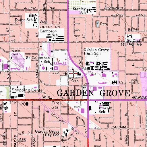 Topographic Map of First Baptist Church of Garden Grove, CA