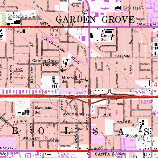 Topographic Map of Garden Grove Korean Church, CA