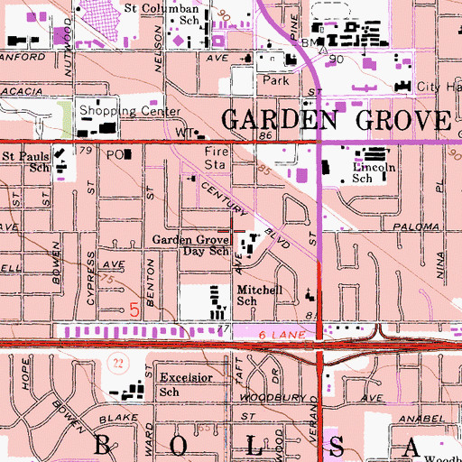 Topographic Map of Garden Grove Samoan Assembly Church, CA