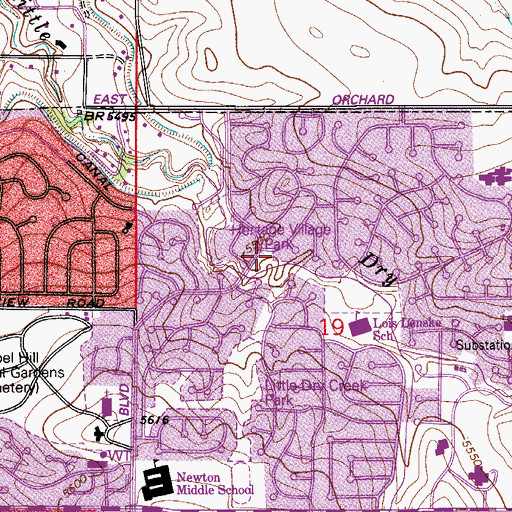 Topographic Map of Heritage Village Park, CO