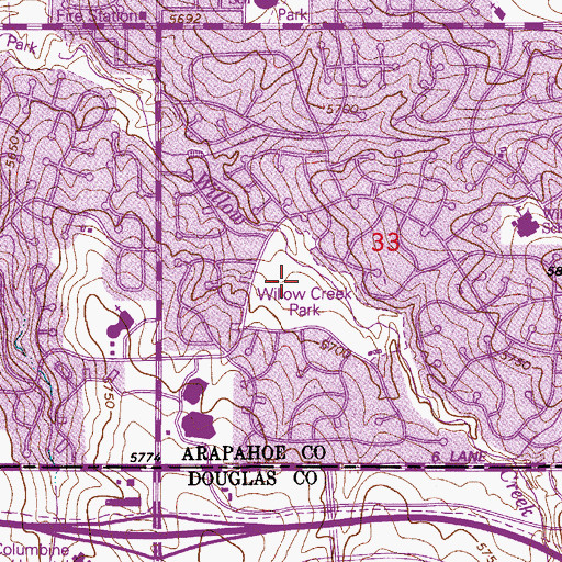 Topographic Map of Willow Creek Park, CO