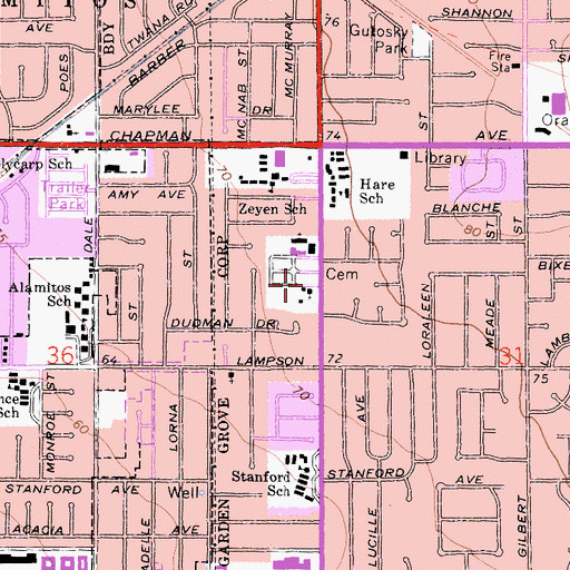 Topographic Map of Our Redeemer Lutheran Church, CA