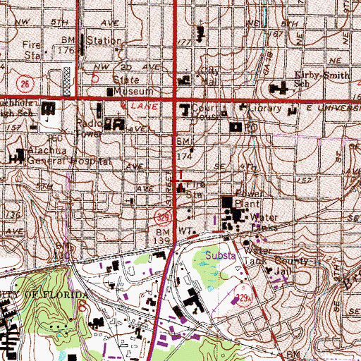 Topographic Map of Gainesville Fire and Rescue Station 1, FL