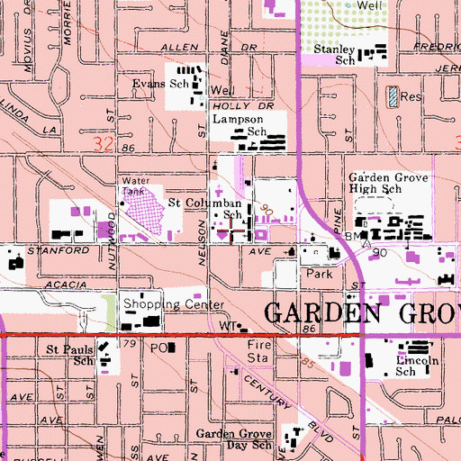 Topographic Map of Saint Columban Catholic Church, CA
