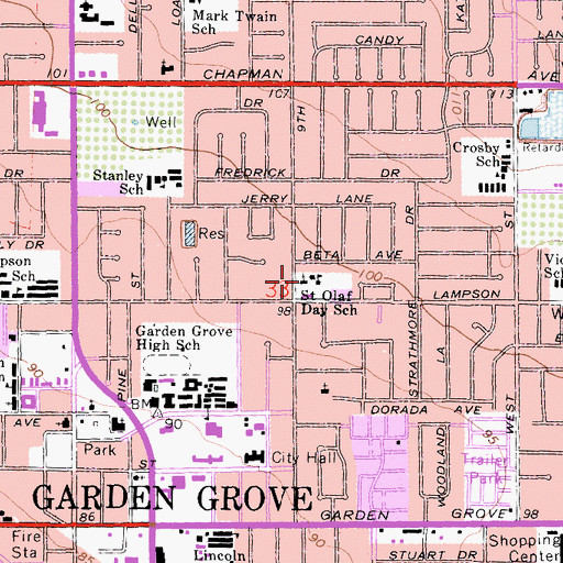 Topographic Map of Saint Olaf Lutheran Church, CA