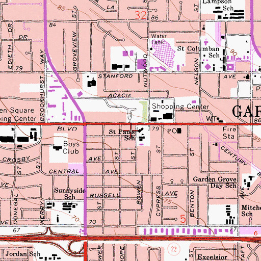 Topographic Map of Saint Paul's Lutheran Church, CA