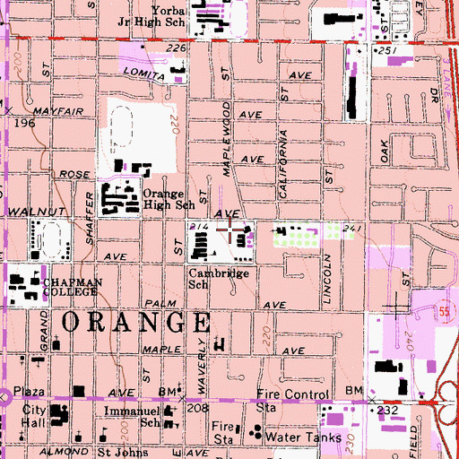 Topographic Map of First Christian Church of Orange, CA