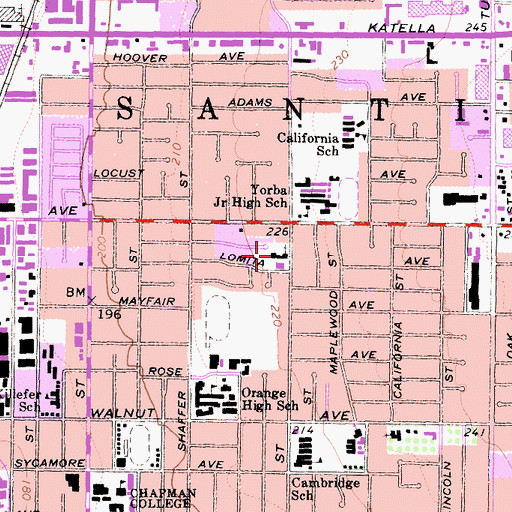 Topographic Map of Our Saviour's Lutheran Church, CA