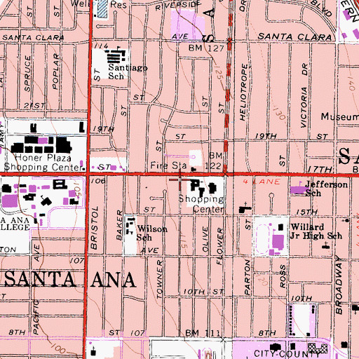 Topographic Map of First Baptist Church of Santa Ana, CA