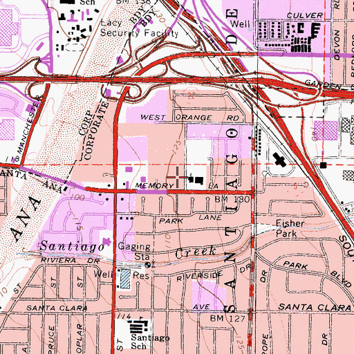 Topographic Map of First Christian Church of Santa Ana, CA