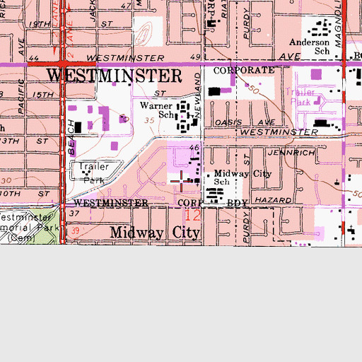 Topographic Map of Mid-Cities Baptist Church, CA