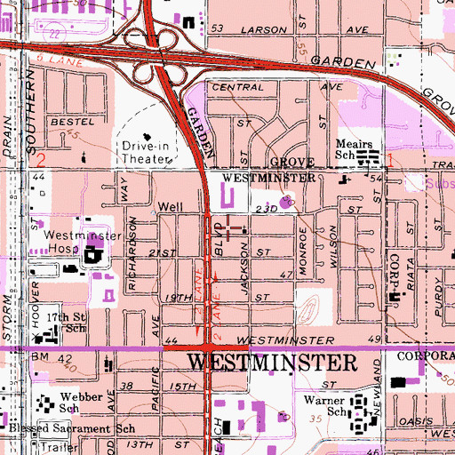 Topographic Map of Westminster Foursquare Church, CA