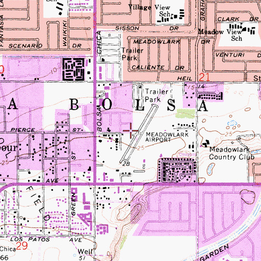 Topographic Map of Meadowlark Airport (historical), CA