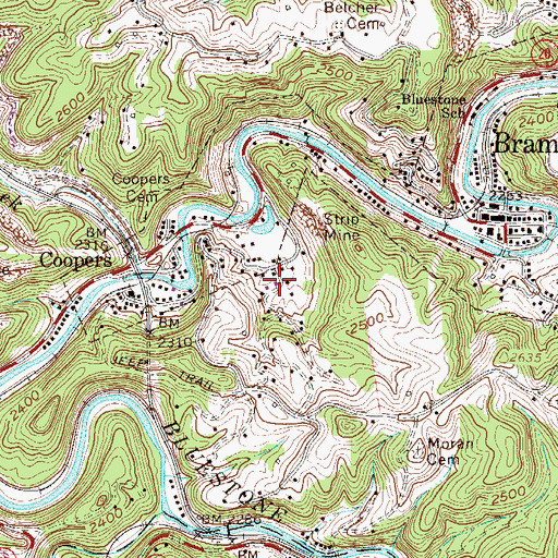 Topographic Map of Shinbrier, WV