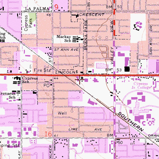 Topographic Map of Cypress Post Office, CA