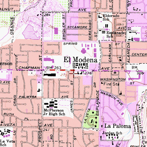 Topographic Map of El Modena Post Office, CA