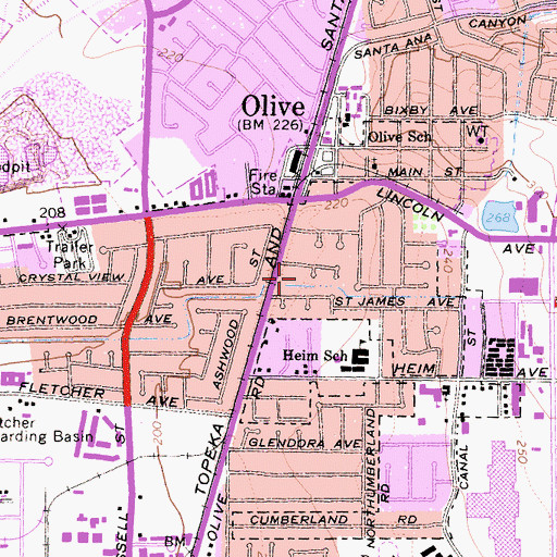Topographic Map of Olive Post Office, CA