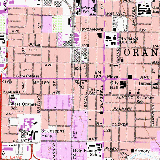 Topographic Map of Plaza Orange Post Office, CA