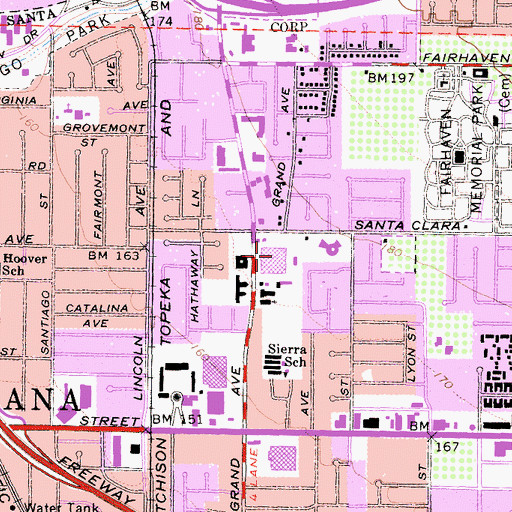 Topographic Map of Santa Ana Post Office, CA